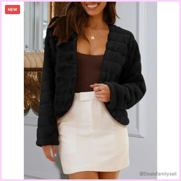 Faux Fur Cropped Jacket Shaggy Fleece Warm Outerwear Chic Y2K Fall Winter - Picture 3 of 8